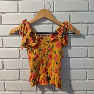 Billabong Ruched Crop Top, Tie Shoulders, Floral